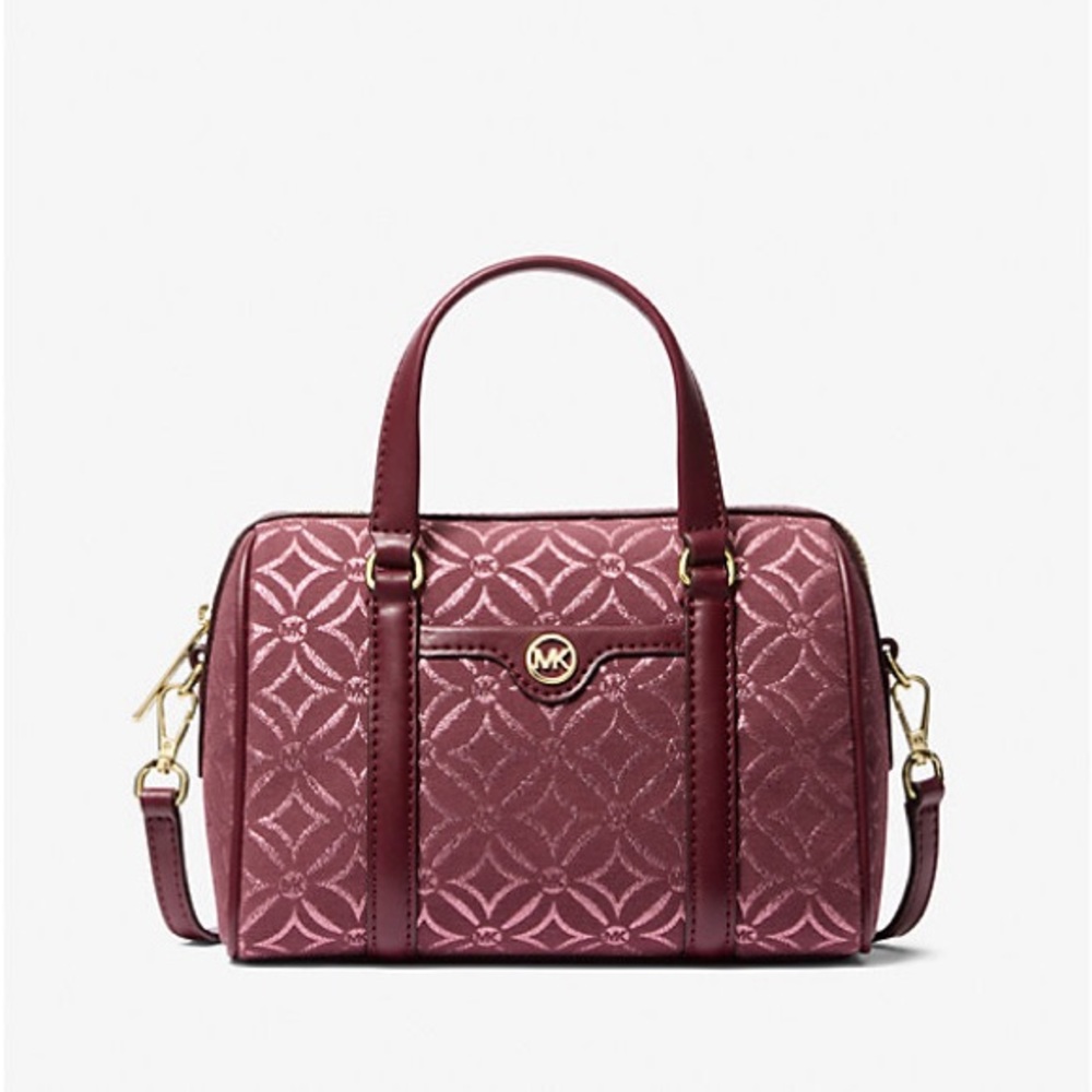 NWT Michael Kors Small Metallic Logo Jacquard Duffel Crossbody Bag